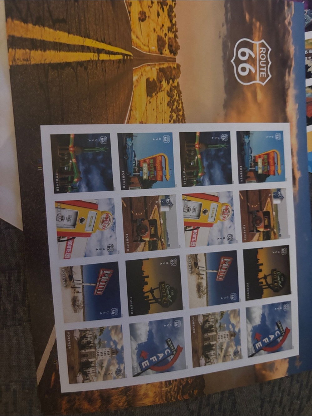 Route 66 Collectible forever Stamp Sheet - Colorful Roadtrip Designs
